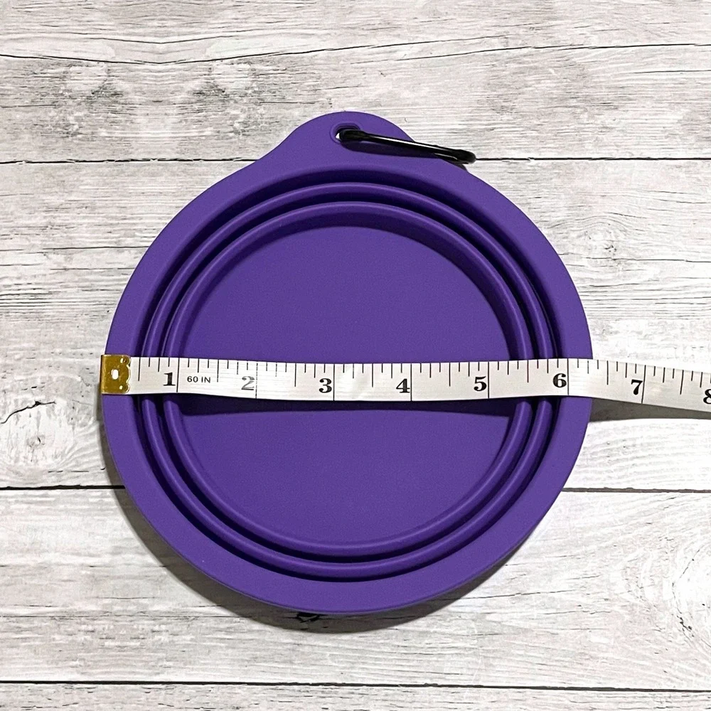 Purple Collapsible Silicone Pet Bowl with Carabiner for Hiking and Travel